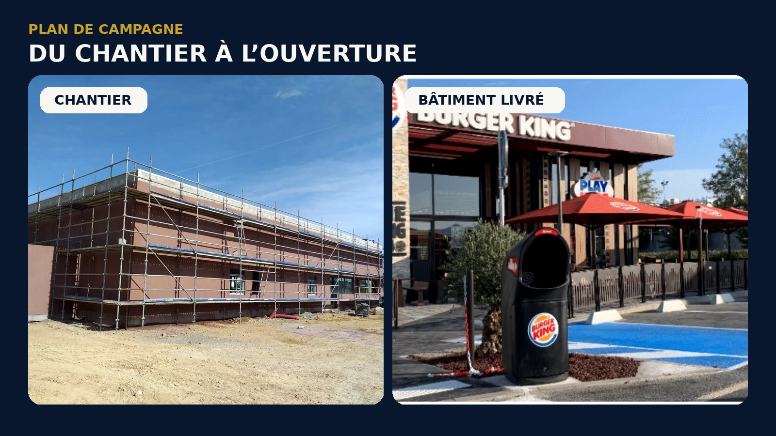 Comparaison du chantier de gros œuvre et du Burger King livré à Plan de Campagne